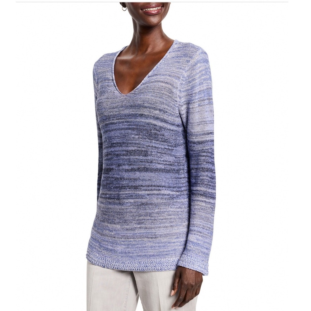 NIC+ZOE‎ Hazy Shades Sweater V Neck Long Sleeve Ombre Knit Purple Multi Small